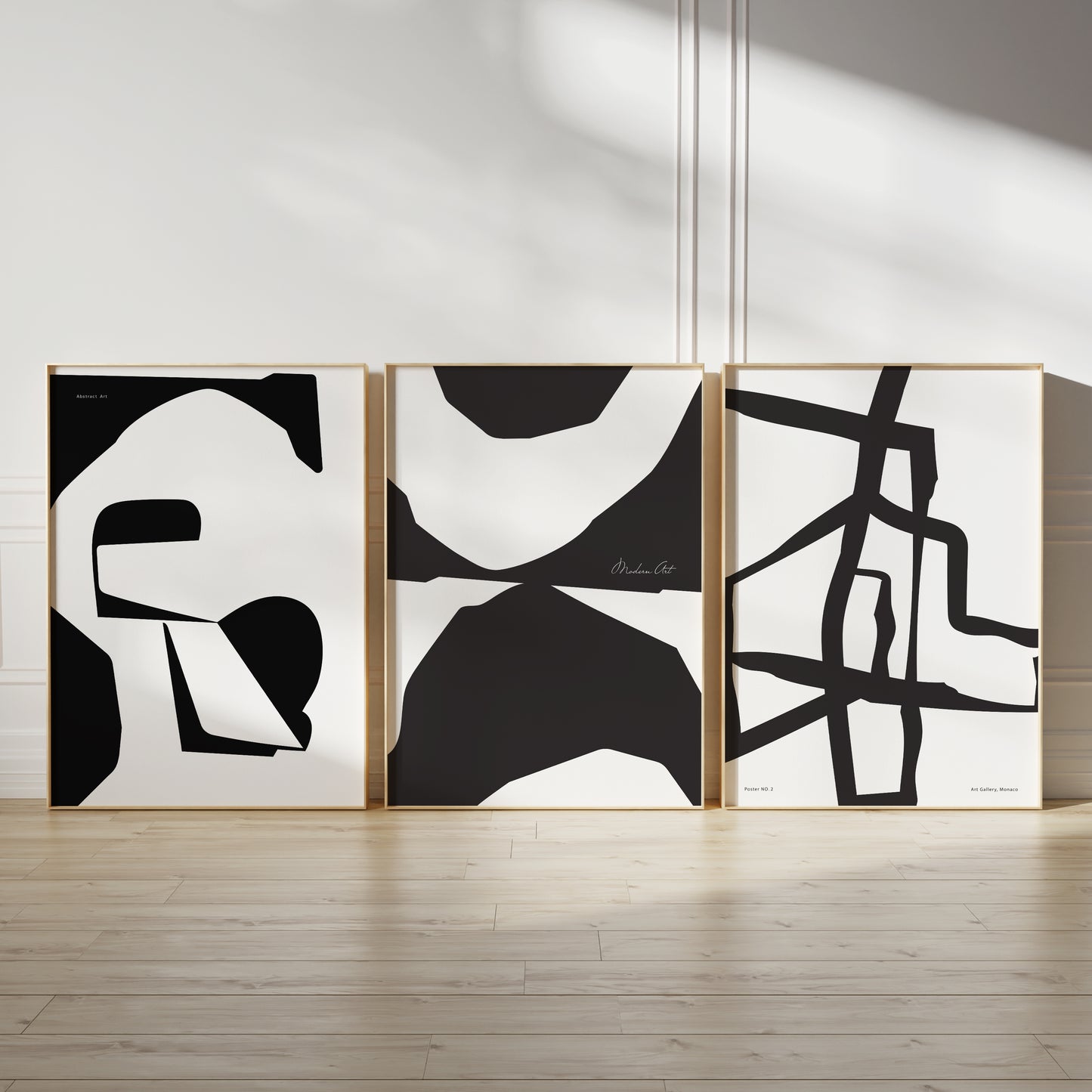 Set of 3 Black & White Abstract Wall Art Prints