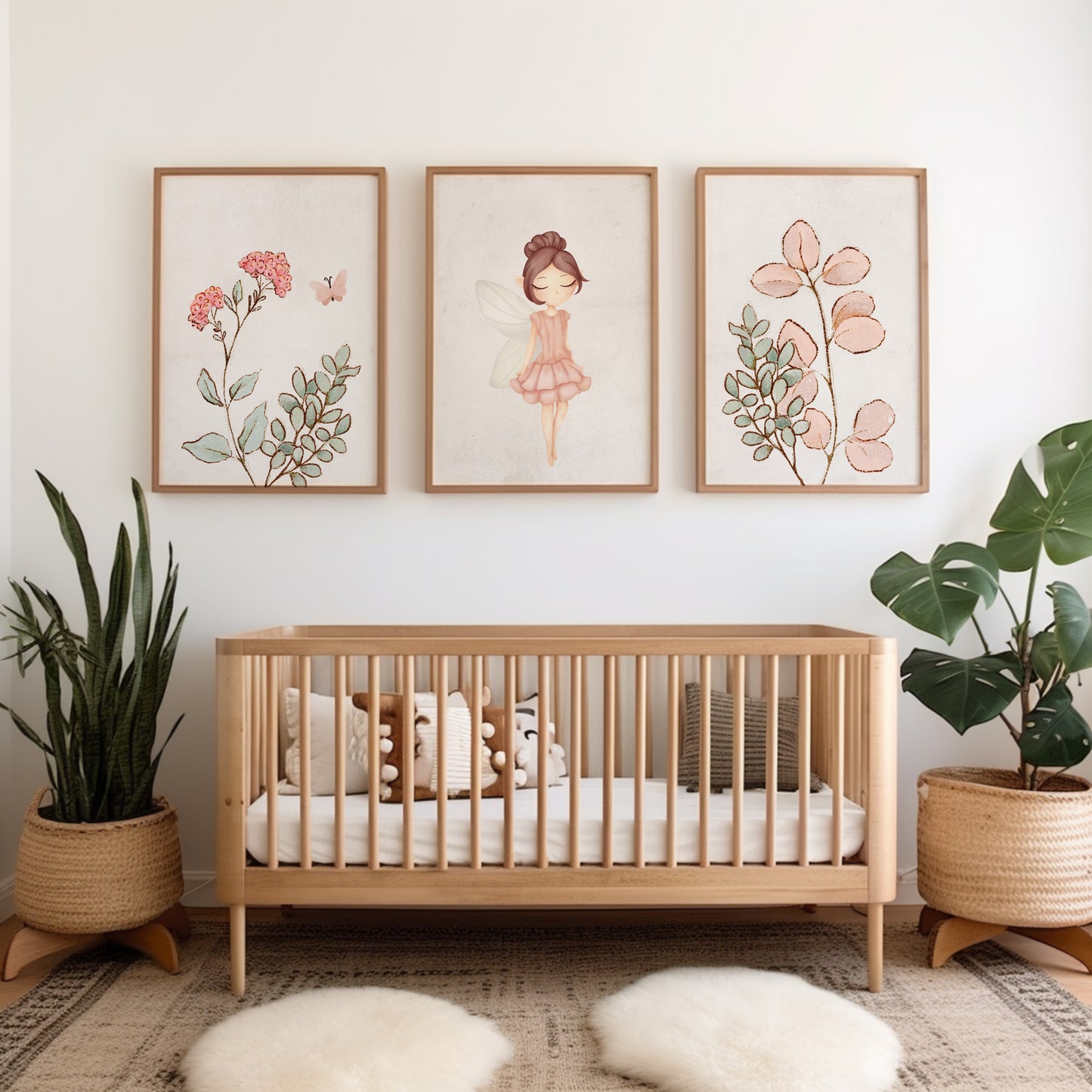 Set of 3 Girls Pink Fairy Bedroom Art Prints