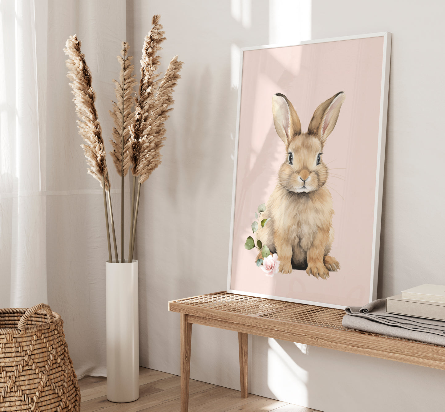 Set of 3 Pink floral Bunny Nursery Prints