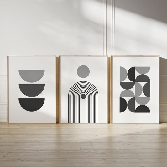 Set of 3 Grey & White Boho Wall Art Prints