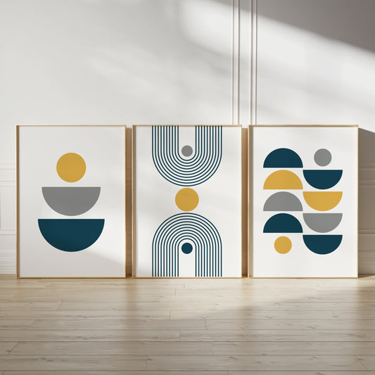 Set of 3 Blue & Yellow Boho Wall Prints