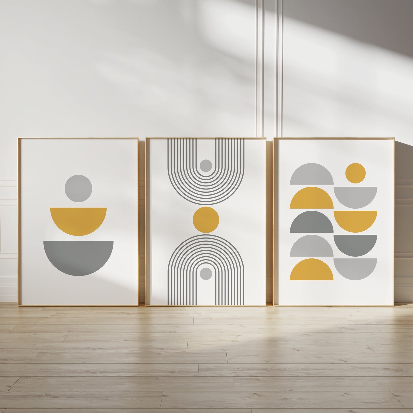Set of 3 Yellow & Grey Boho Wall Prints