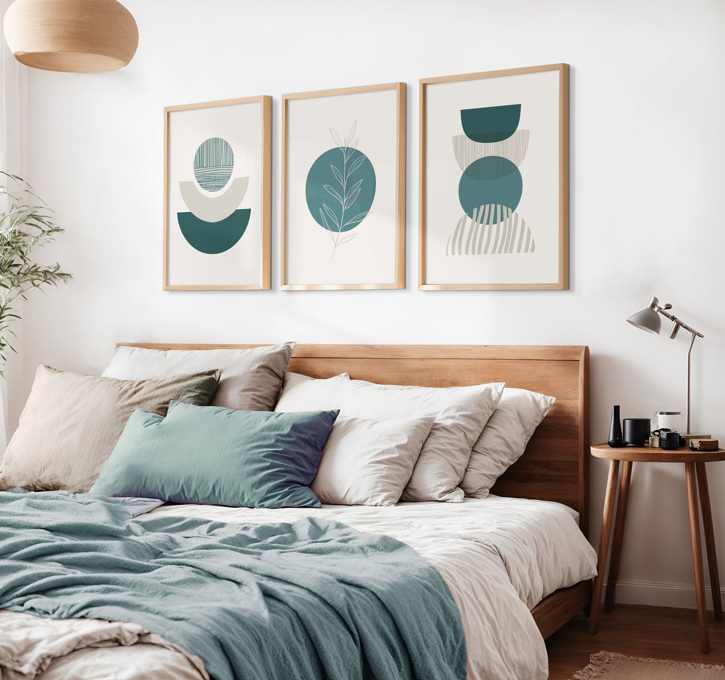Set of 3 Teal Boho Wall Prints
