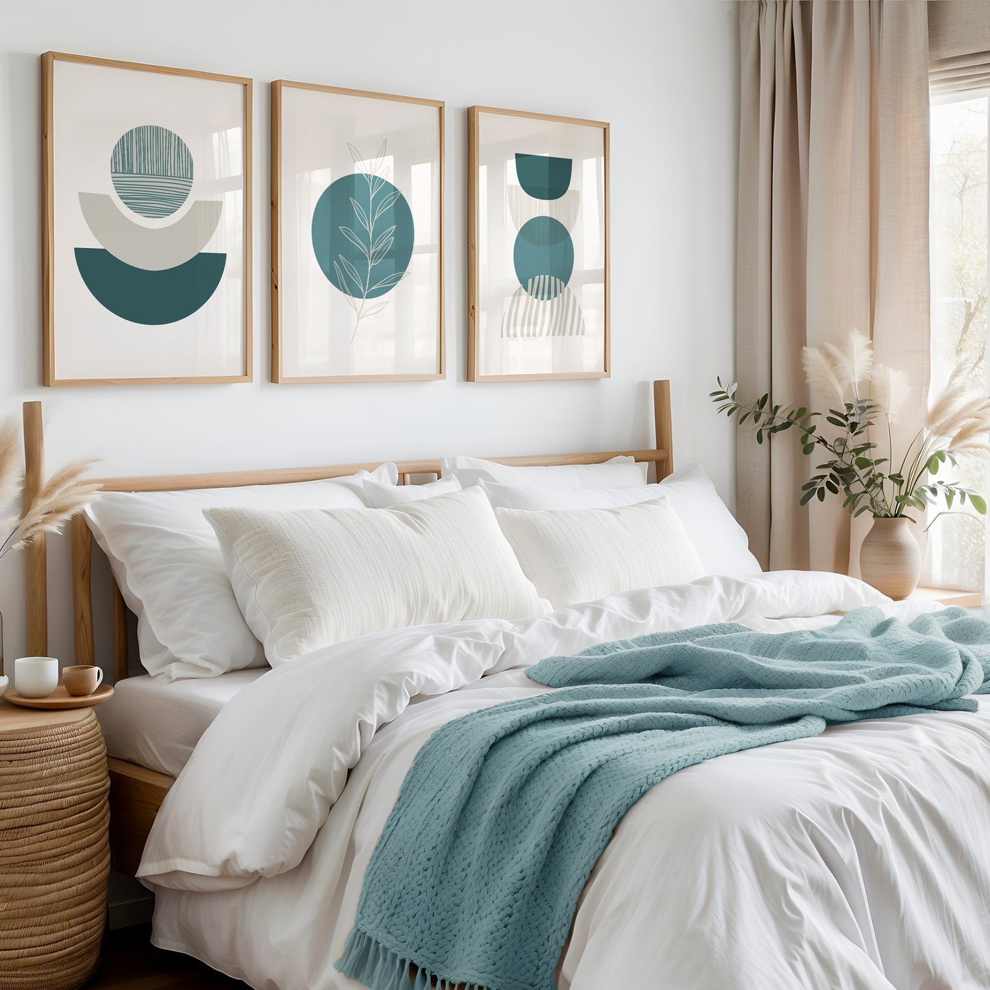 Set of 3 Teal Boho Wall Prints
