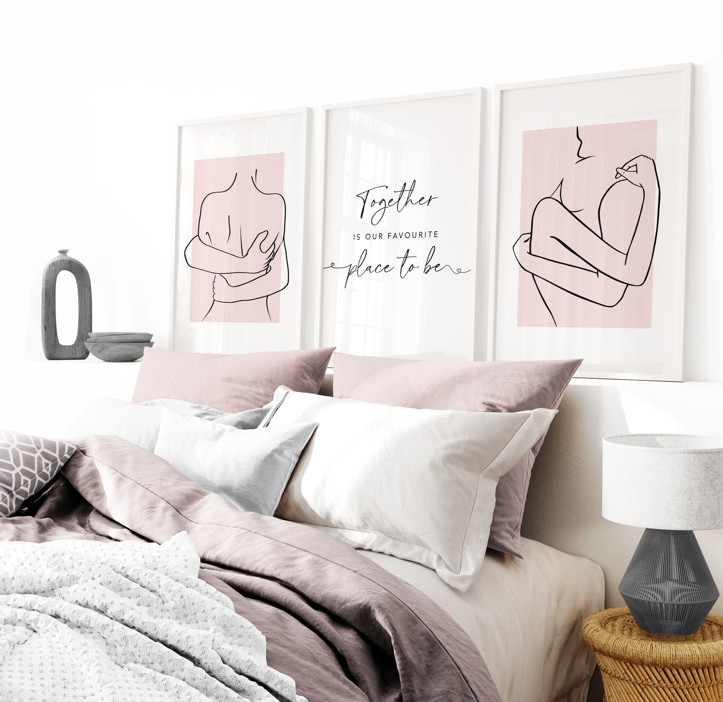 Set of 3 Pink Couples Bedroom Wall Prints