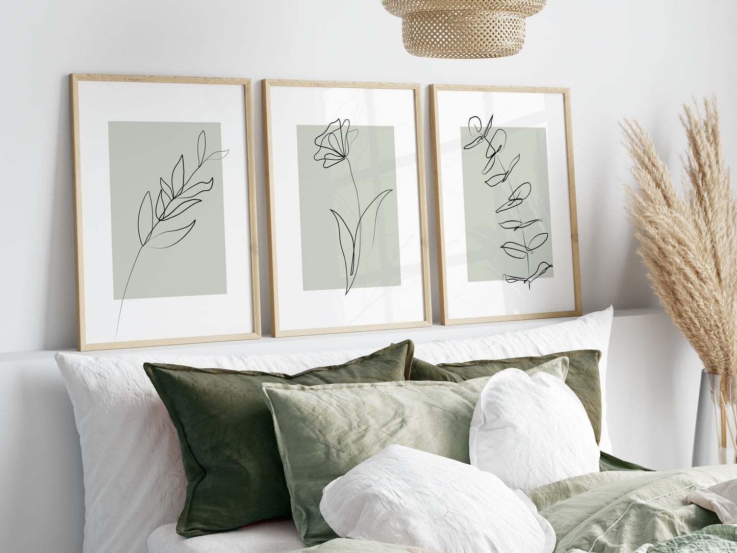 Set of 3 Sage Green Botanical Wall Art Prints