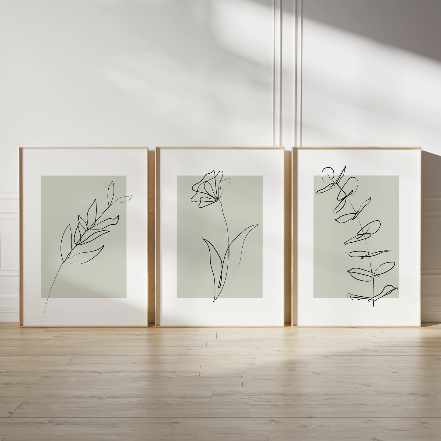 Set of 3 Sage Green Botanical Wall Art Prints