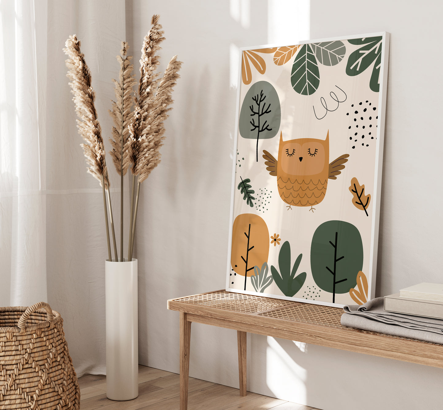 Set of 3 Green & Beige Woodland Nursery Wall Prints
