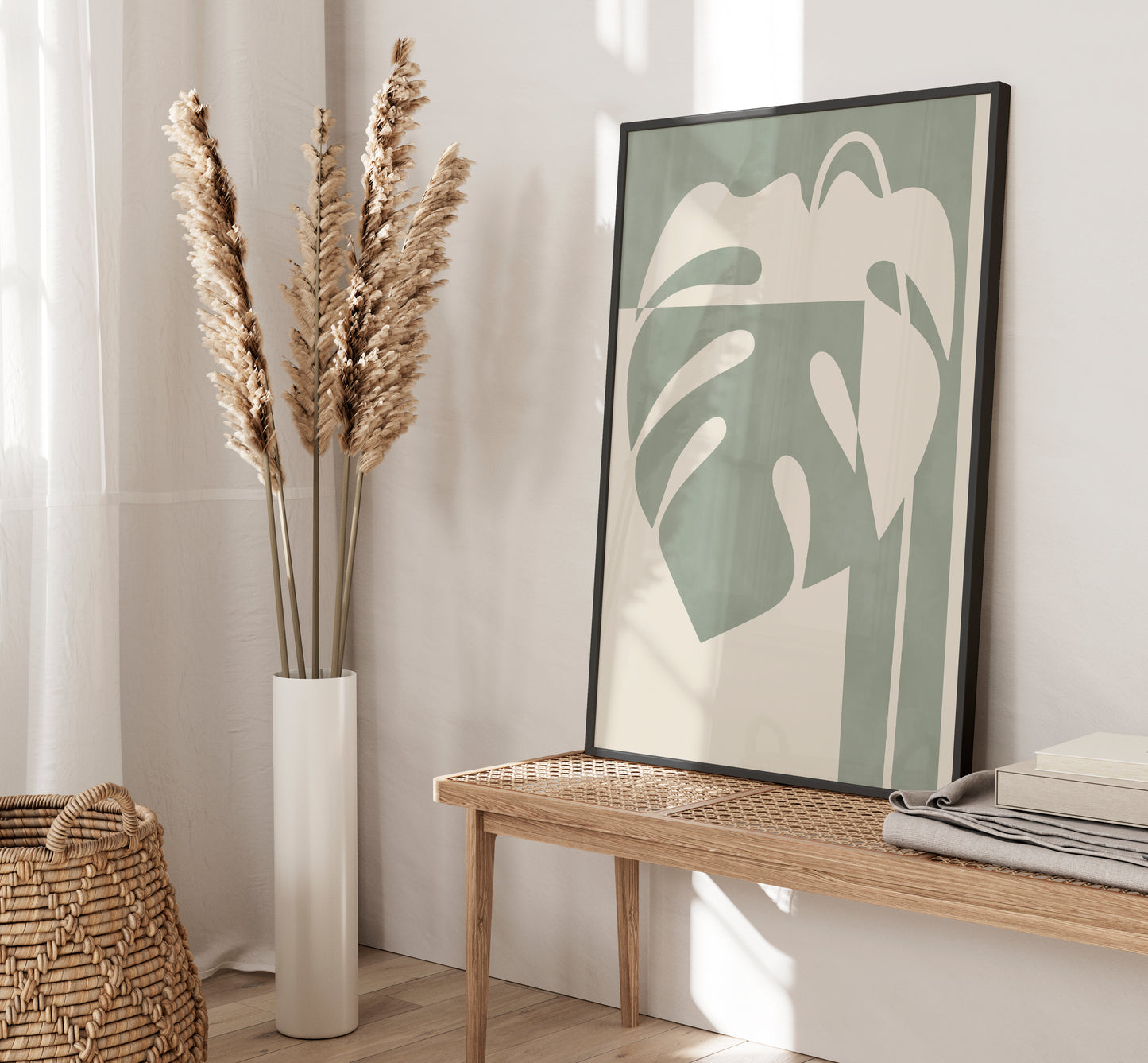 Set of 3 Sage Green Monstera Abstract Wall Prints