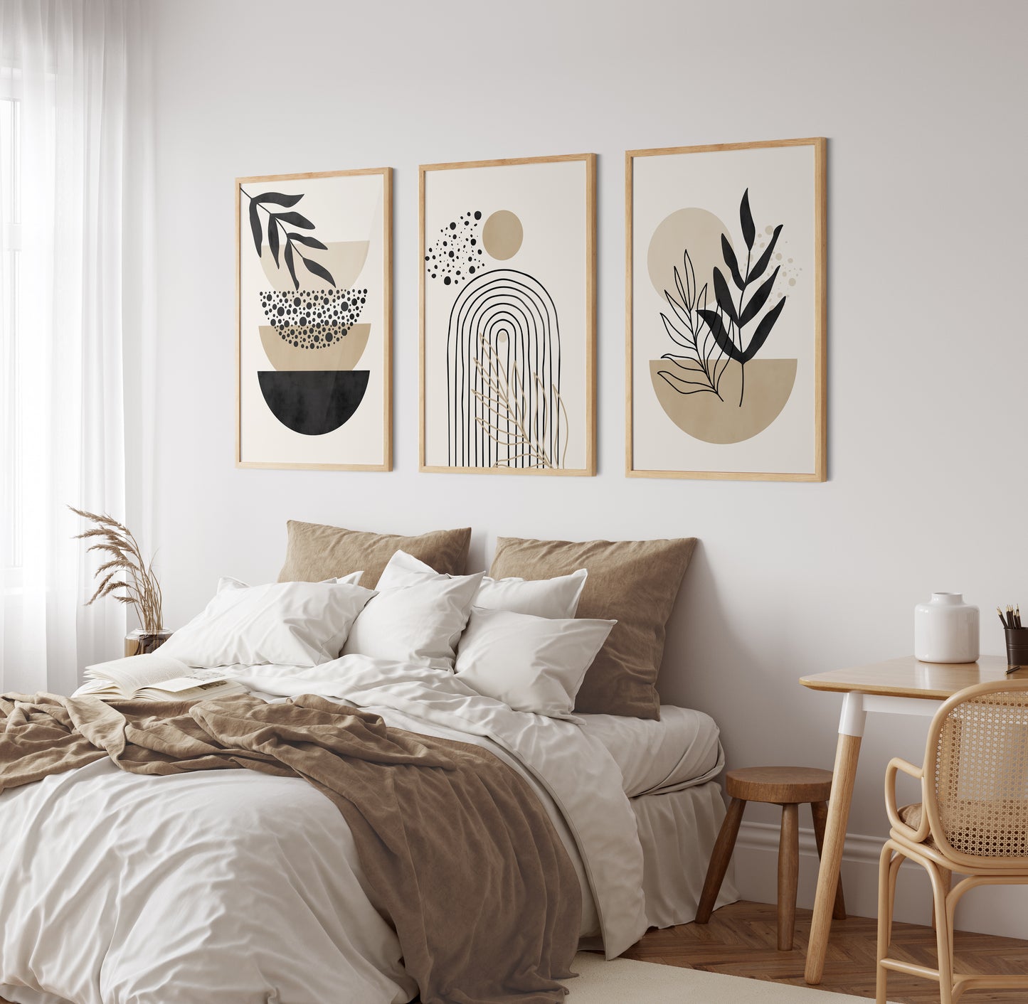 Set of 3 Neutral Boho Abstract Wall Art Prints