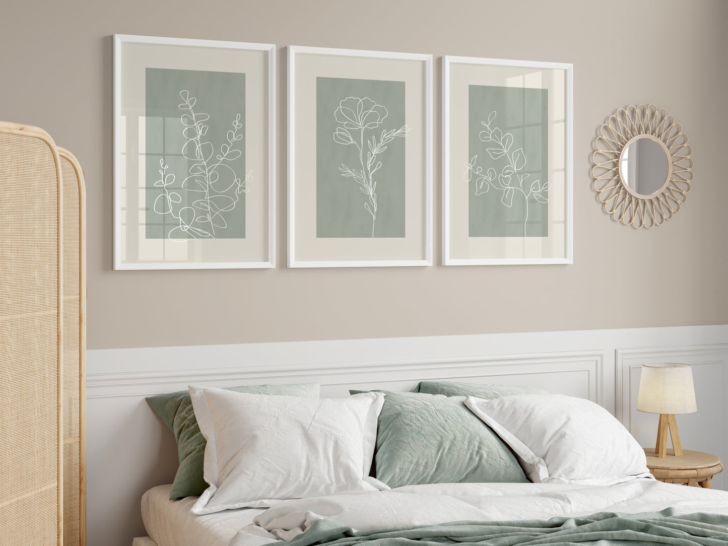 Set of 3 Sage Green Botanical Wall Prints