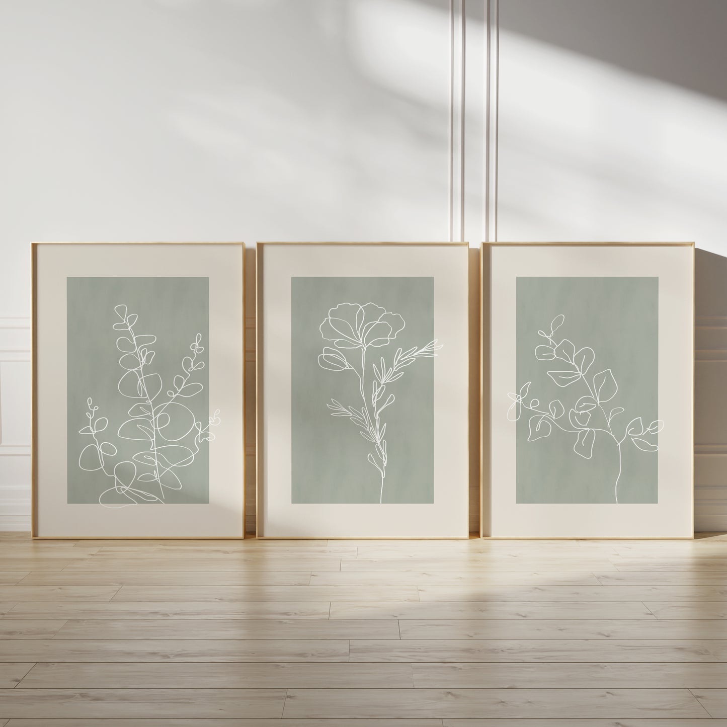 Set of 3 Sage Green Botanical Wall Prints