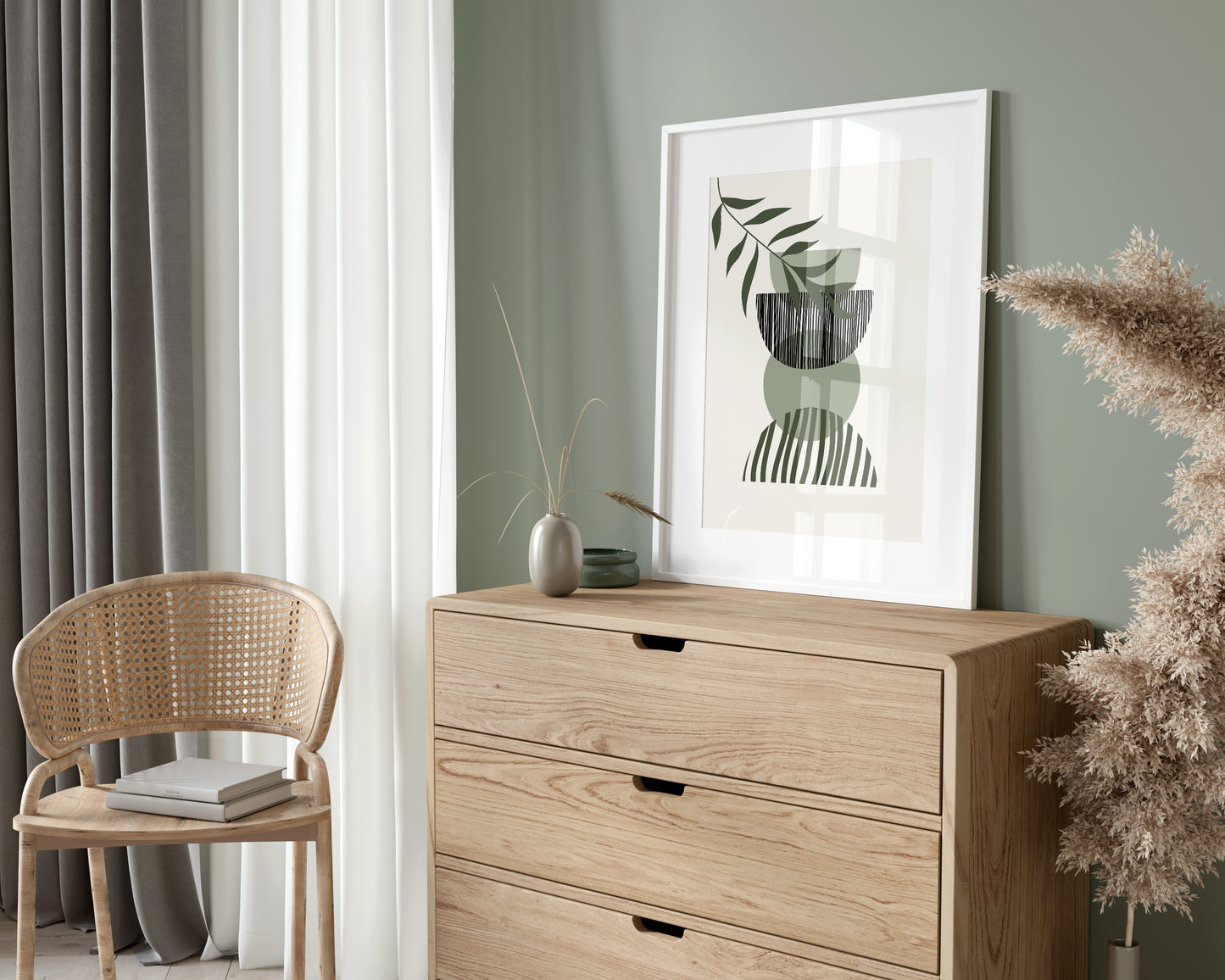 Set of 3 Green & Cream Boho Wall Art Prints