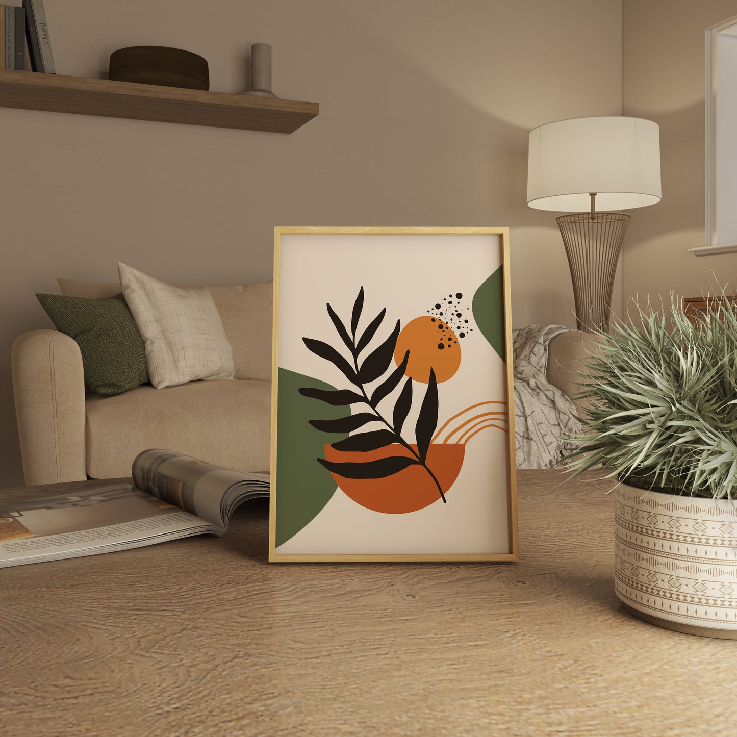 Set of 3 Orange & Green Boho Wall Art Prints