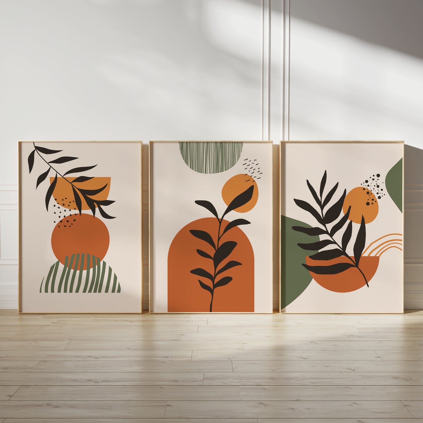 Set of 3 Orange & Green Boho Wall Art Prints