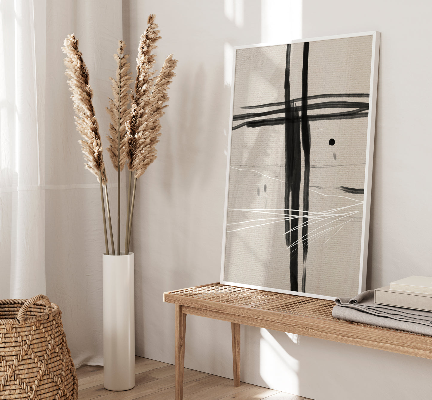 Set of 3 Beige & Black Abstract Wall Art Prints