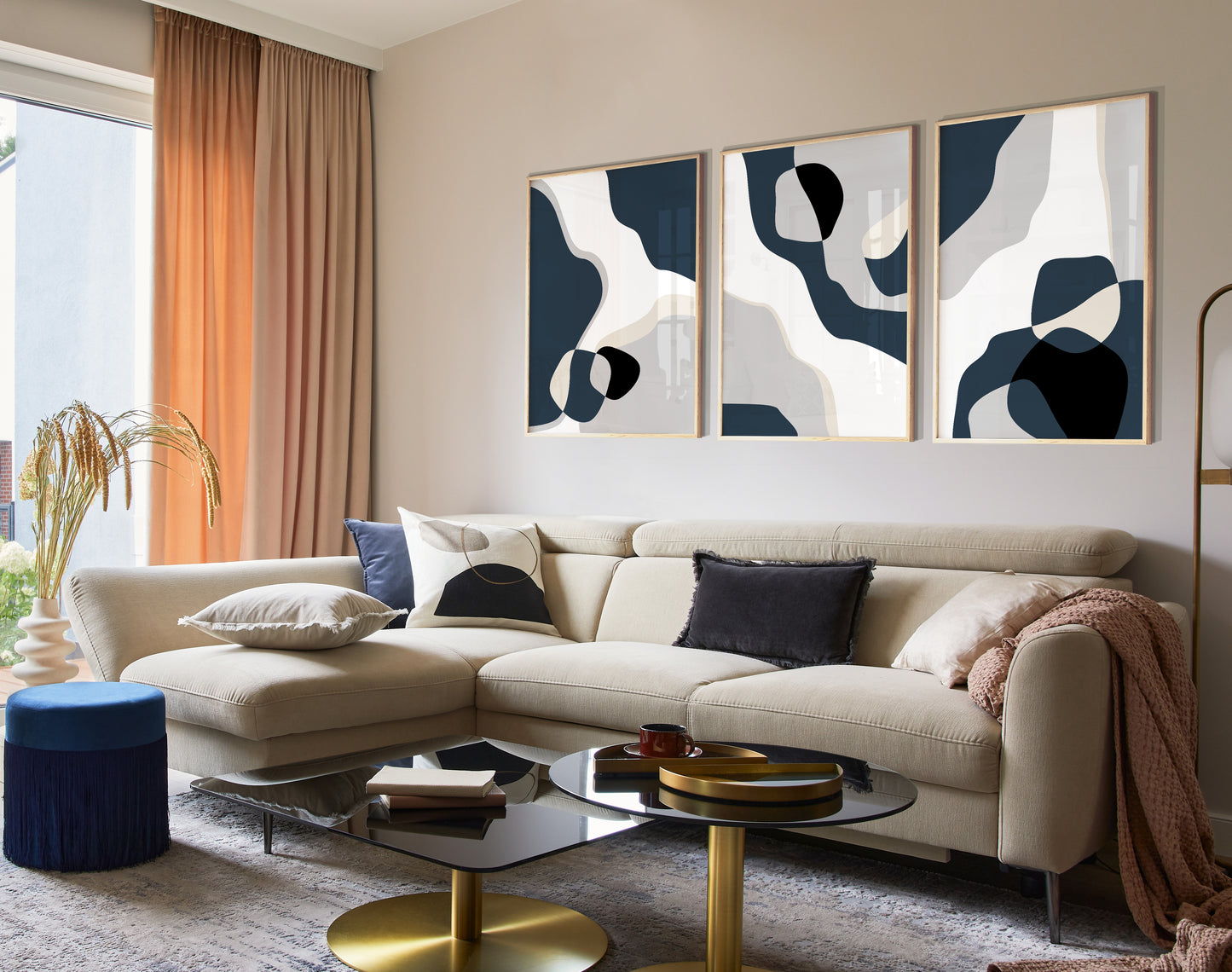 Set of 3 Blue & Grey Abstract Art Prints