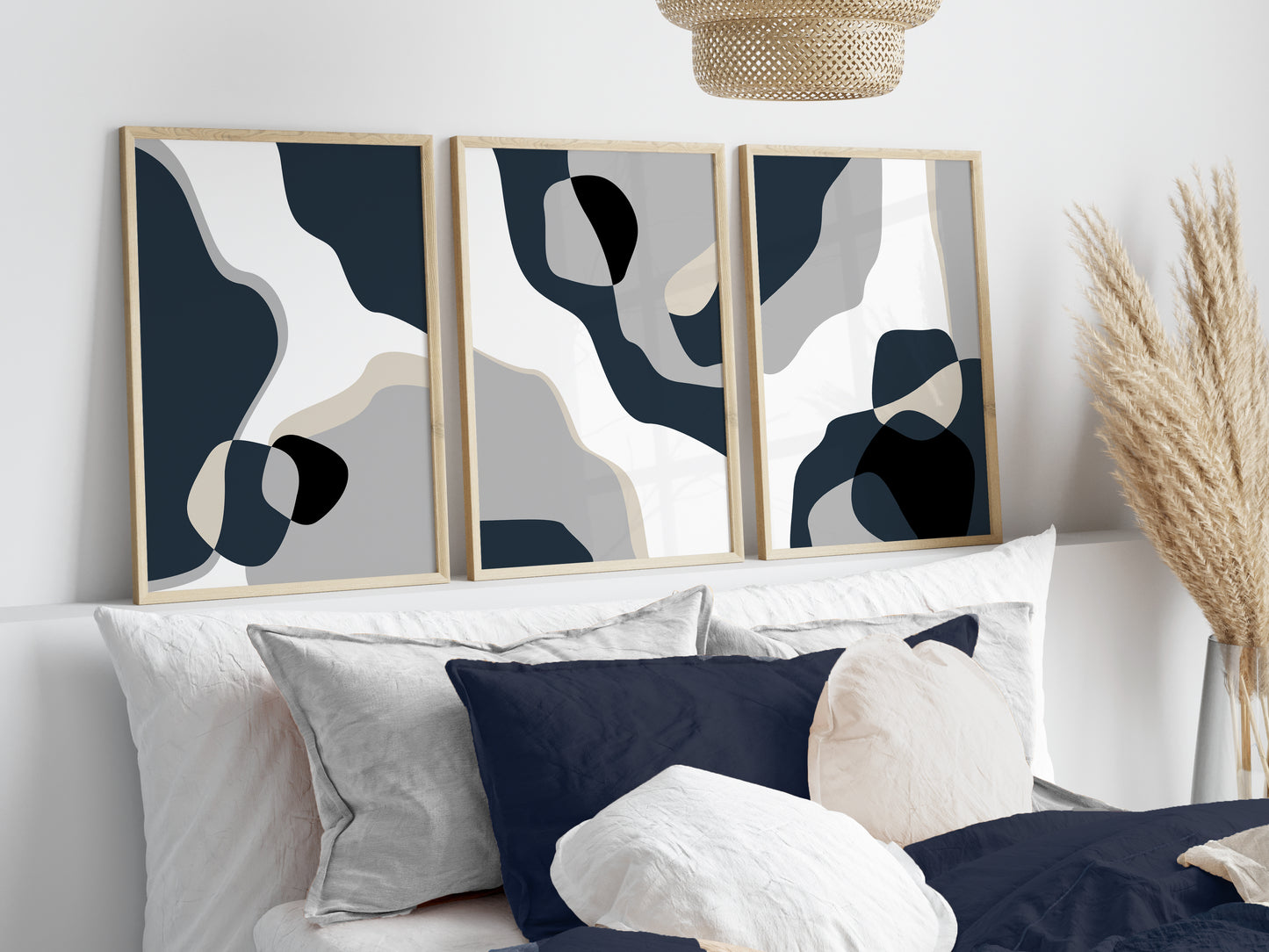 Set of 3 Blue & Grey Abstract Art Prints