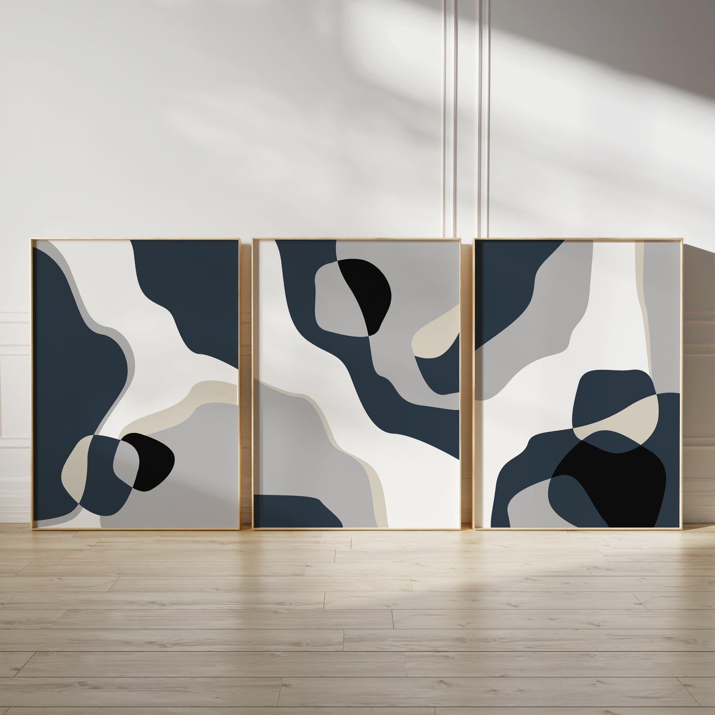 Set of 3 Blue & Grey Abstract Art Prints