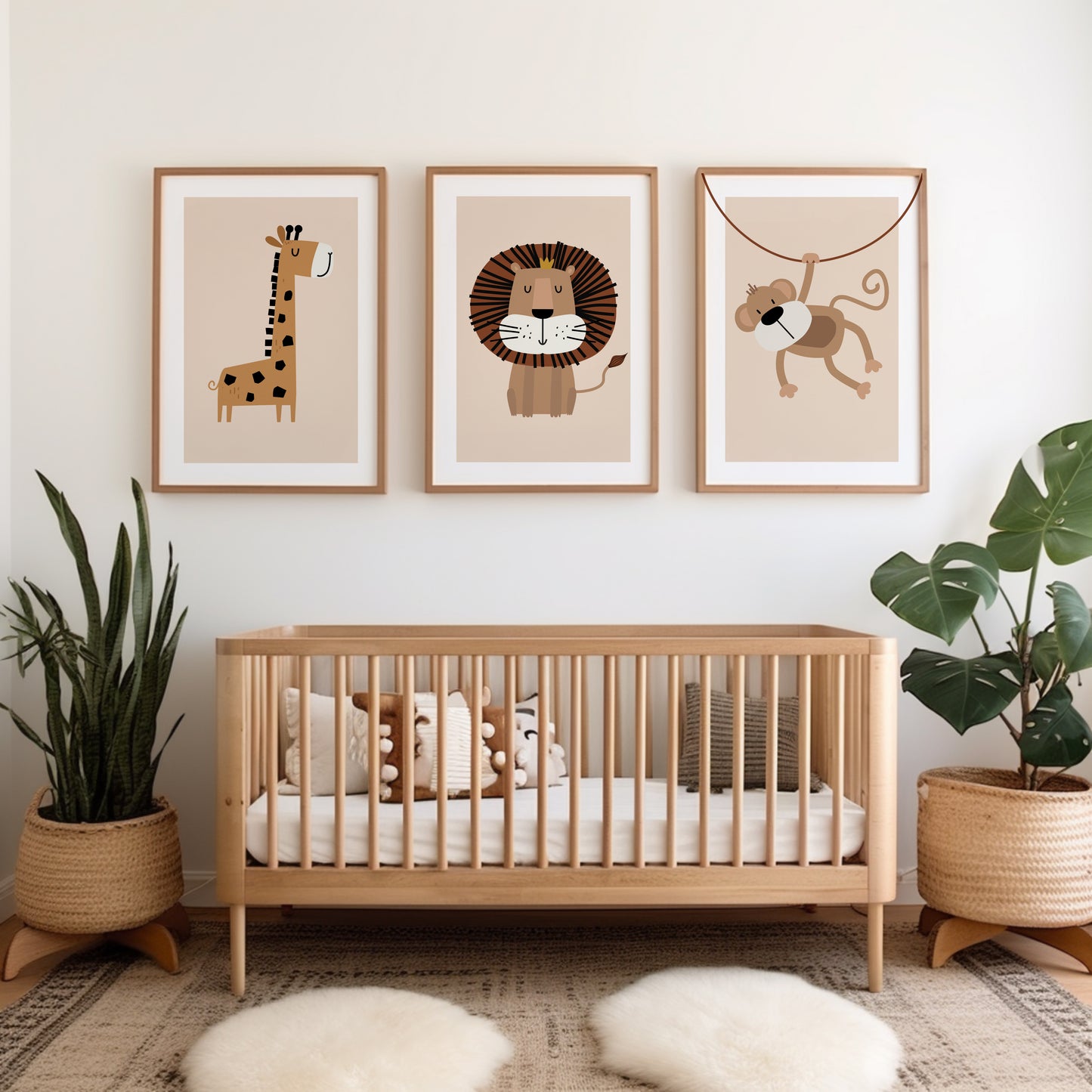 Set of 3 Neutral Safari Animal Nursery Wall Prints