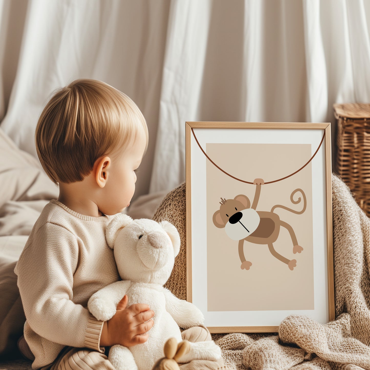 Set of 3 Neutral Safari Animal Nursery Wall Prints