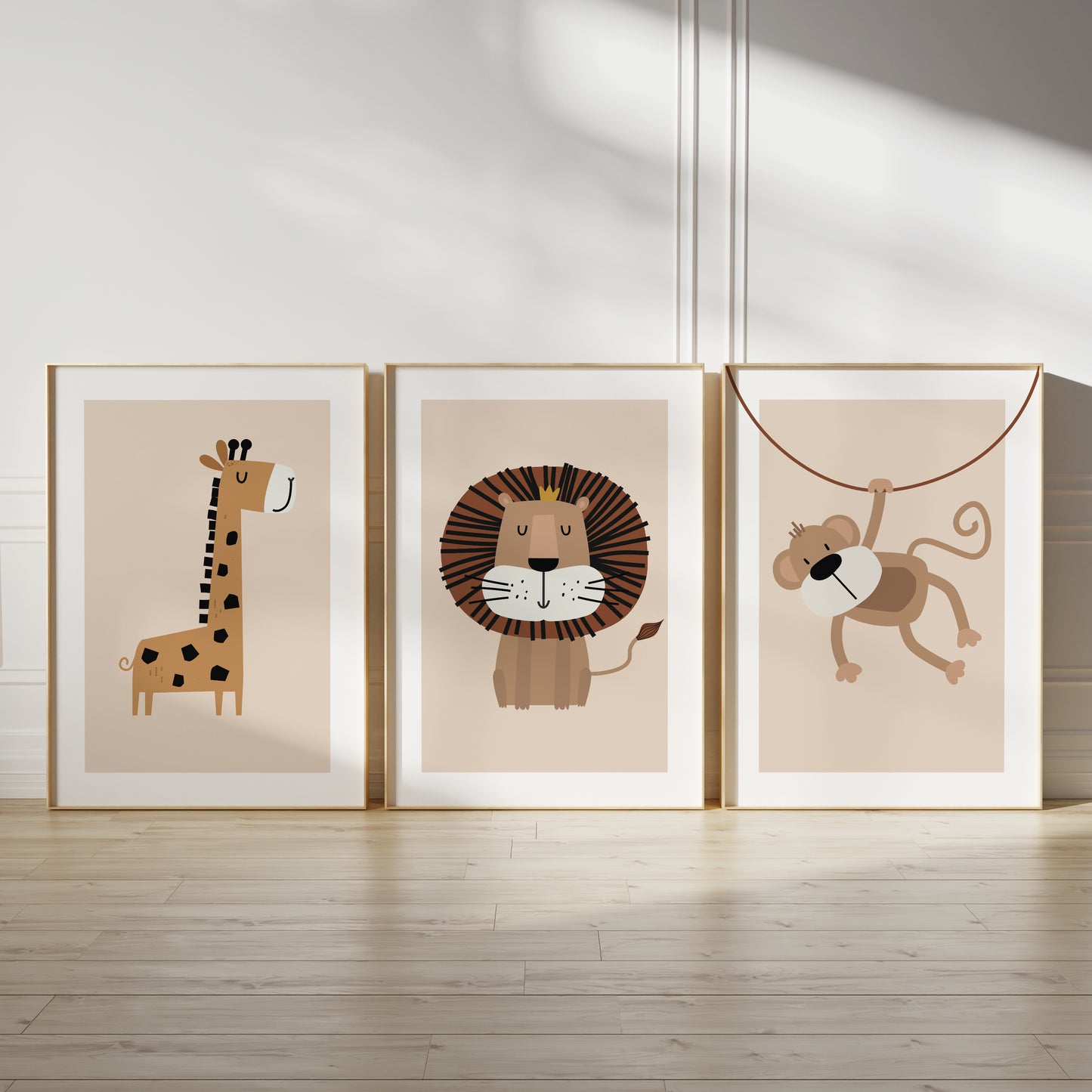 Set of 3 Neutral Safari Animal Nursery Wall Prints
