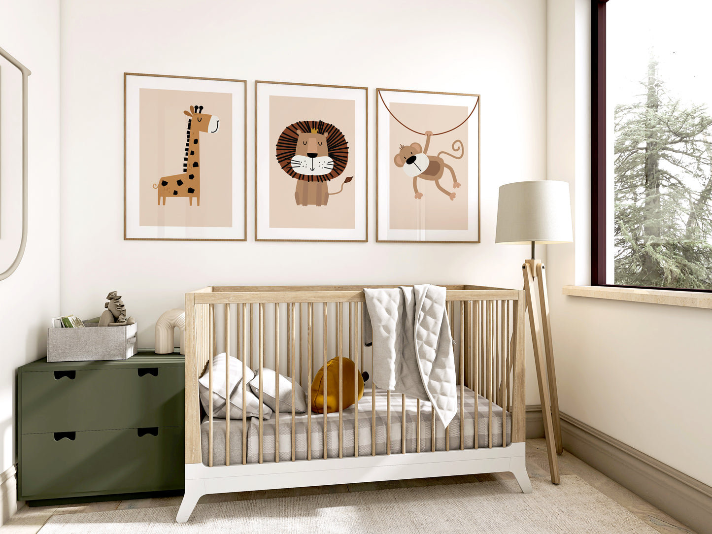 Set of 3 Neutral Safari Animal Nursery Wall Prints