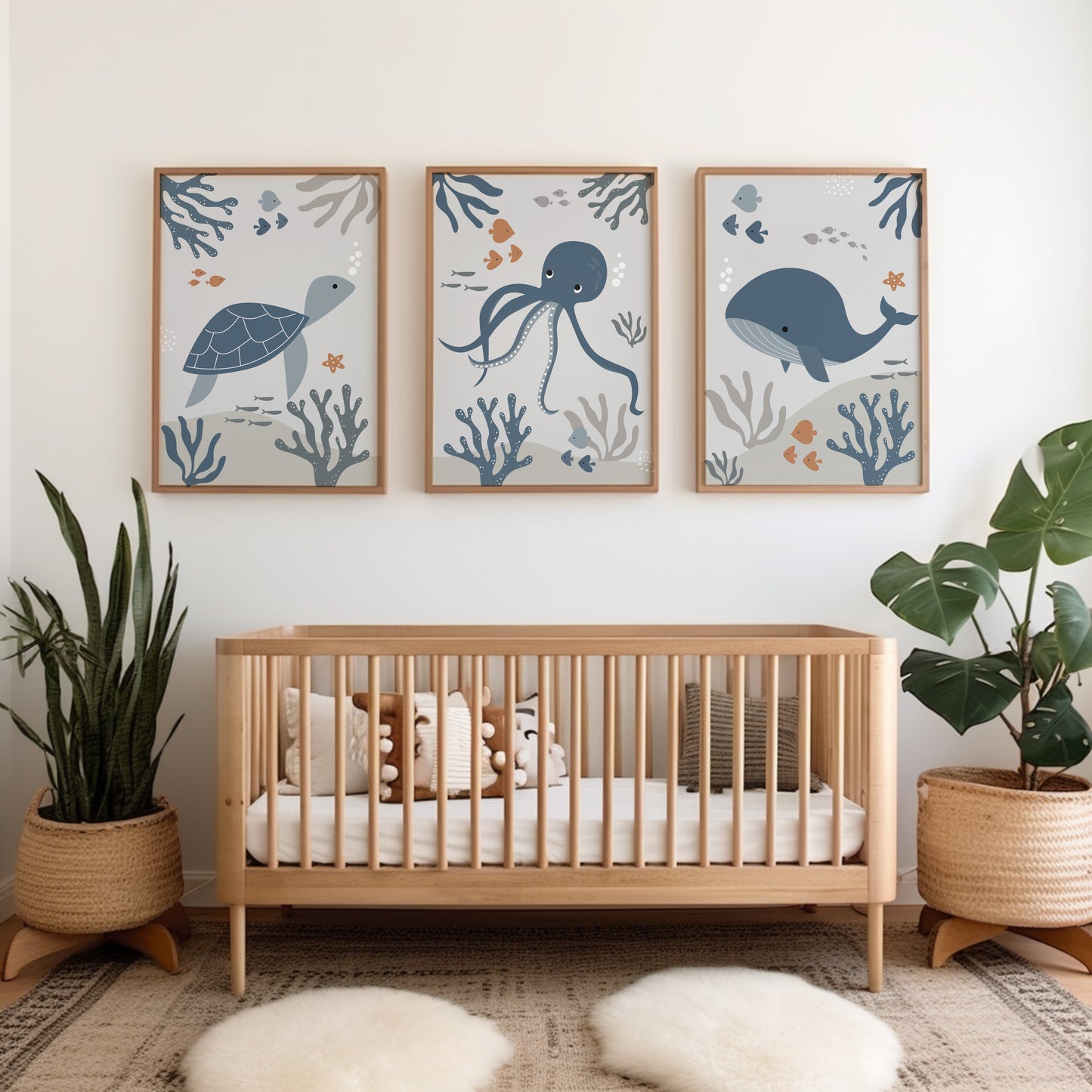 Set of 3 Ocean Sealife Nursery Wall Prints