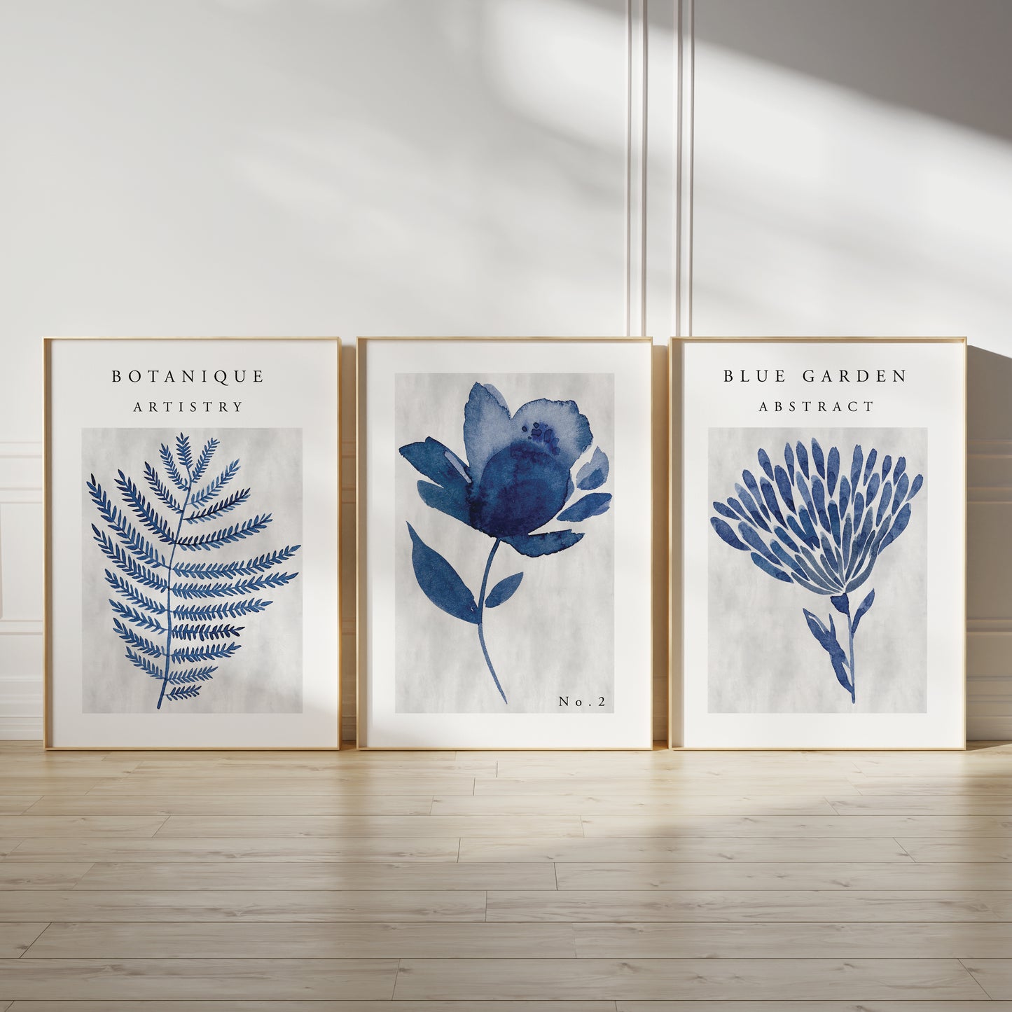 Set of 3 Blue Botanical Wall Prints
