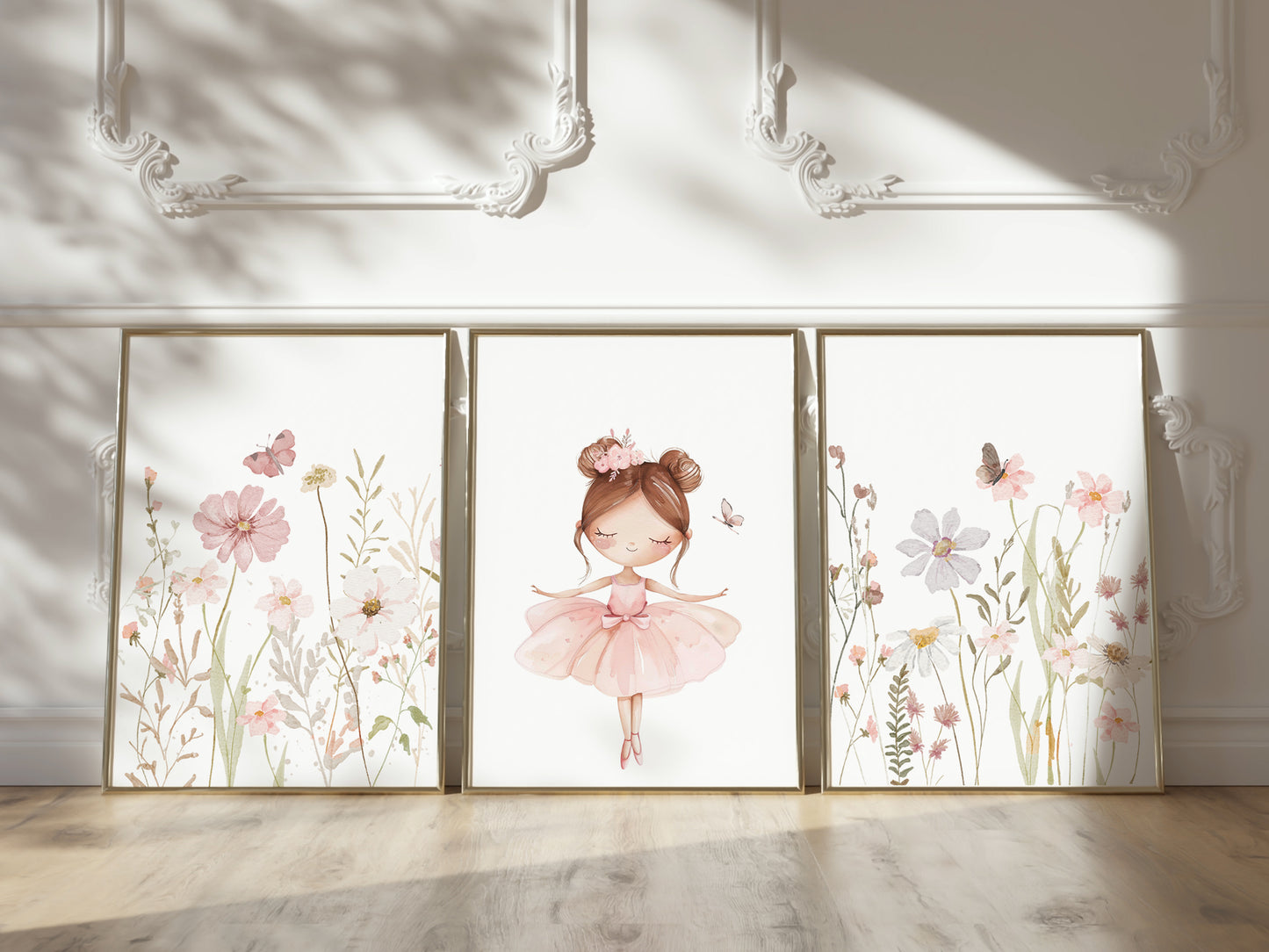Set of 3 Girls Ballerina Nursery Wall Prints