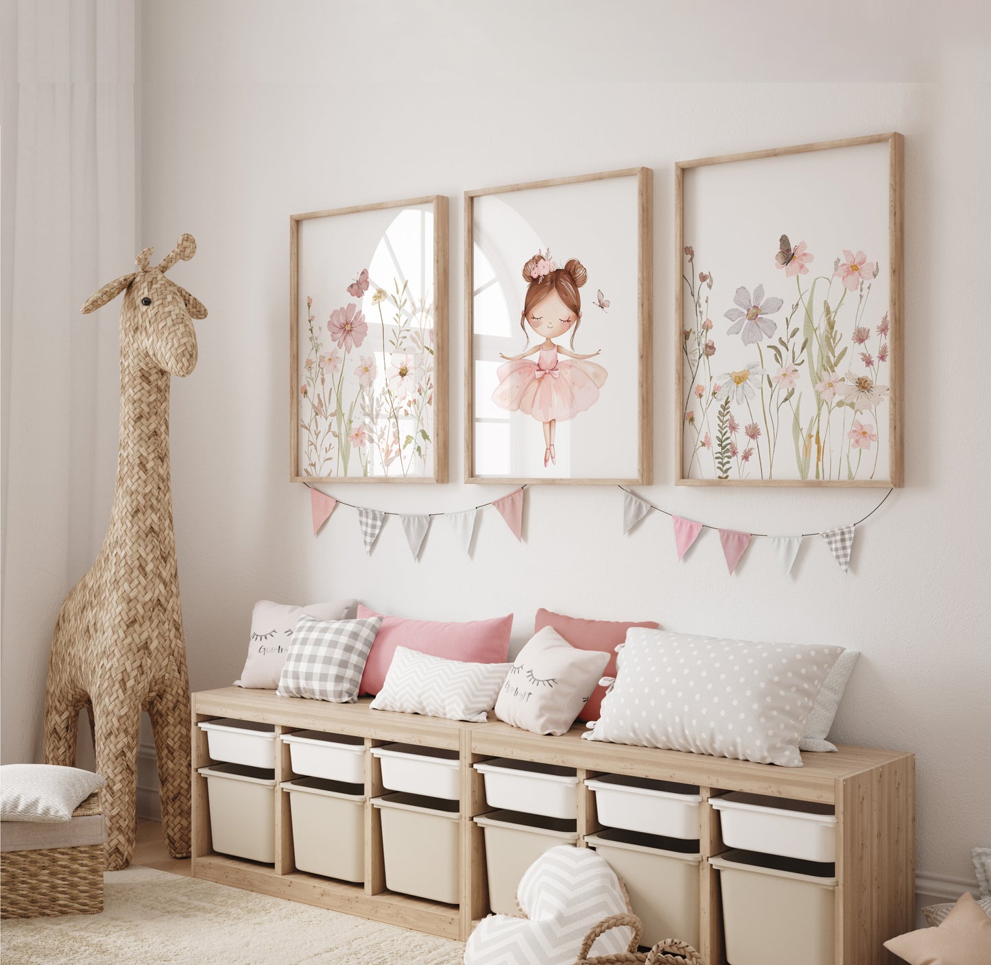 Set of 3 Girls Ballerina Nursery Wall Prints