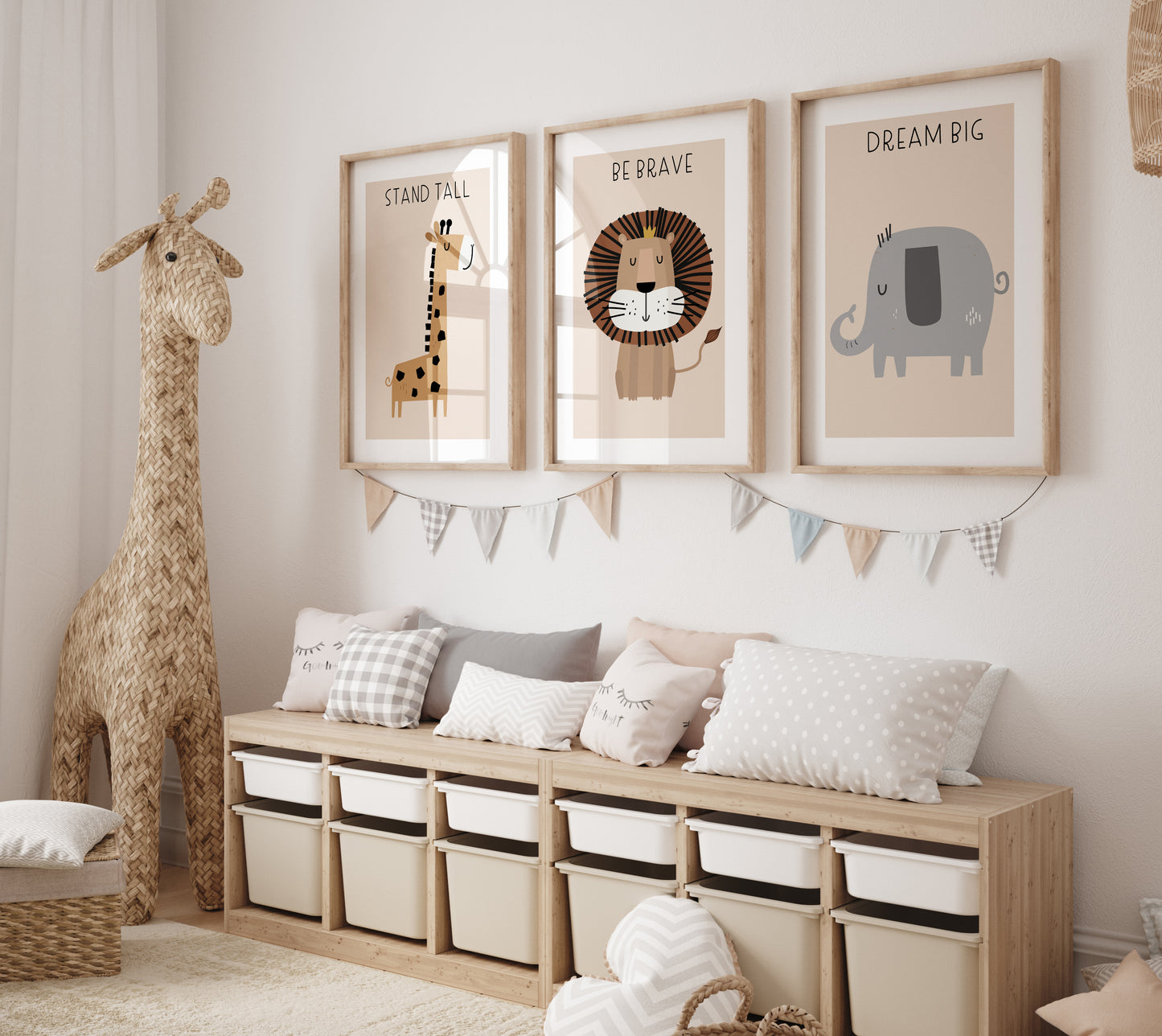 Set of 3 Neutral Safari Animal Quote Nursery Wall Prints