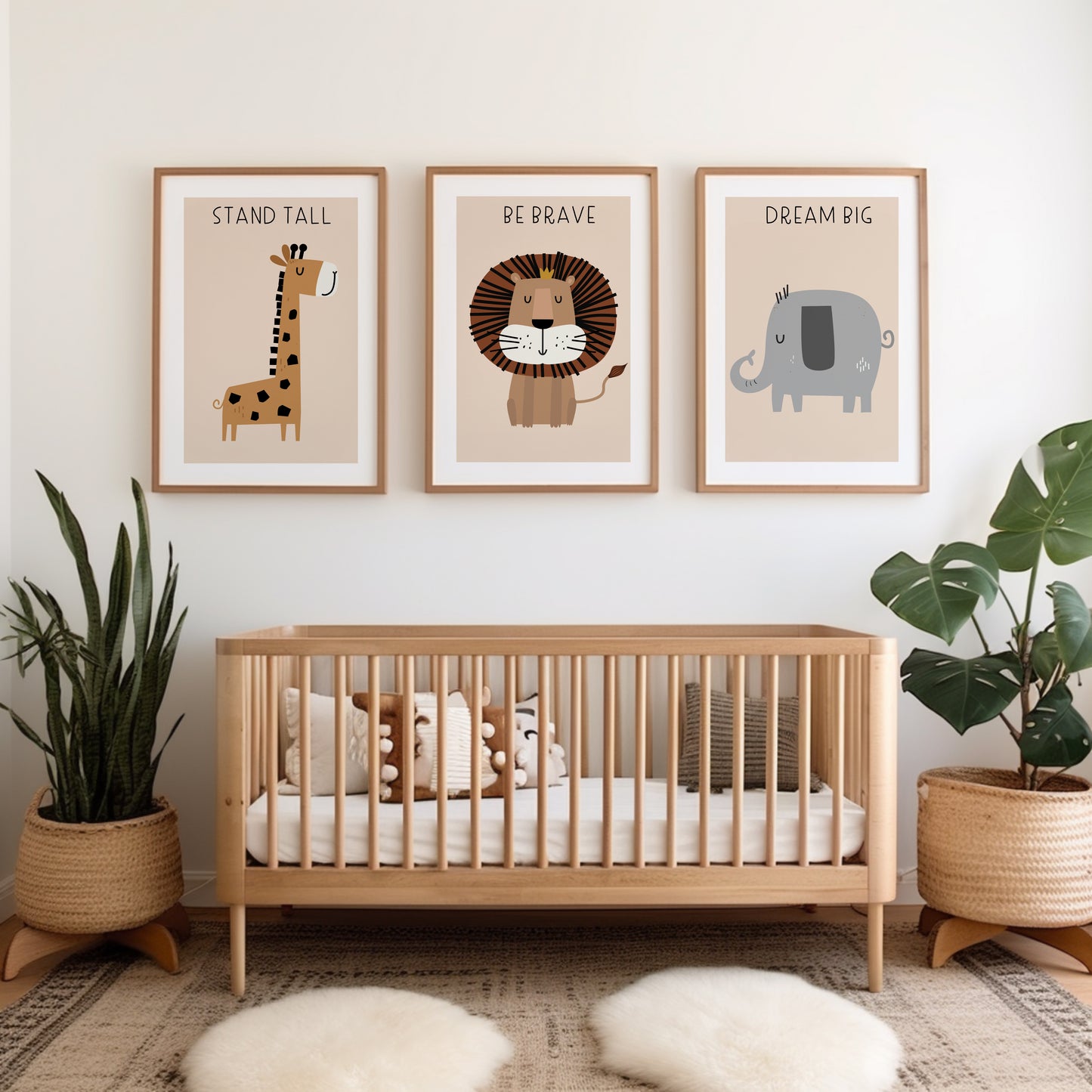 Set of 3 Neutral Safari Animal Quote Nursery Wall Prints