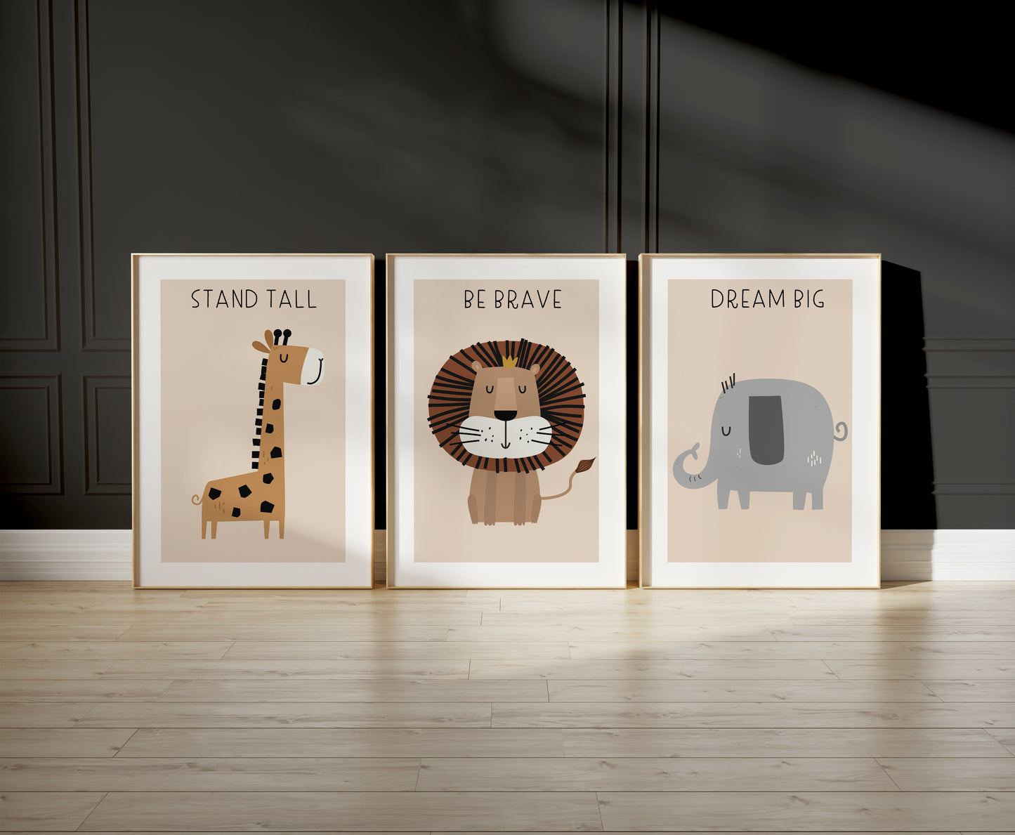 Set of 3 Neutral Safari Animal Quote Nursery Wall Prints