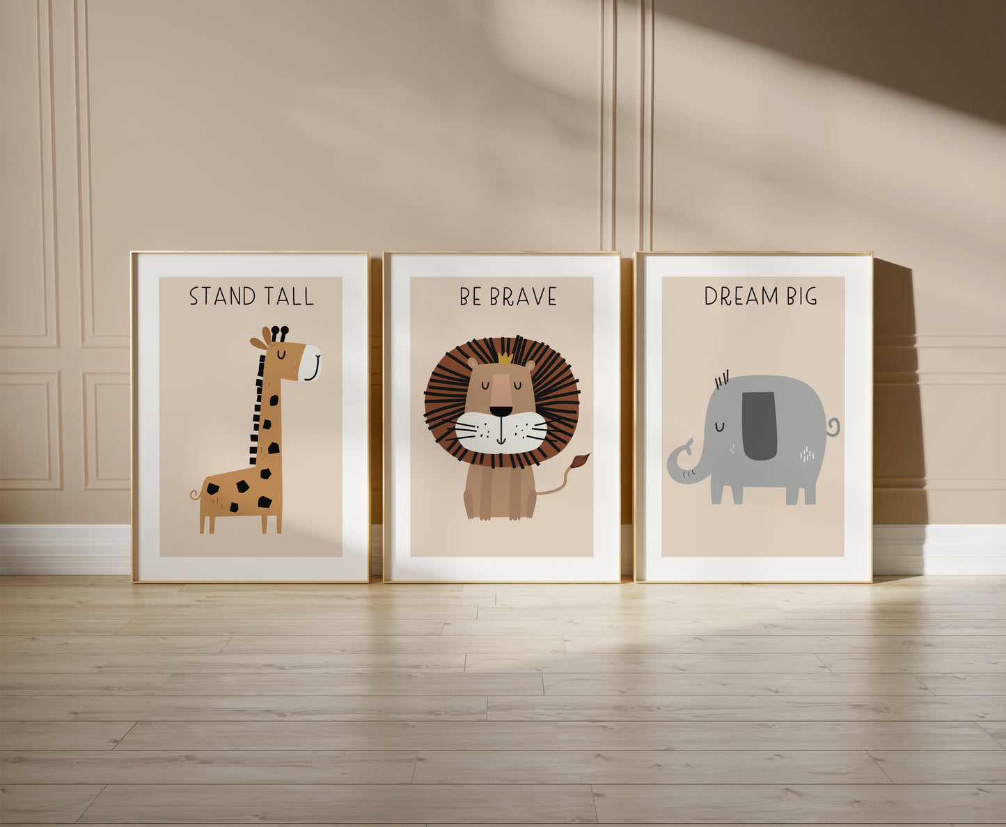 Set of 3 Neutral Safari Animal Quote Nursery Wall Prints