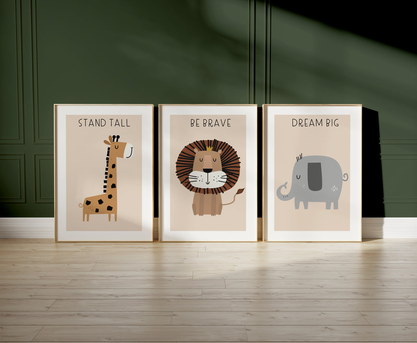 Set of 3 Neutral Safari Animal Quote Nursery Wall Prints