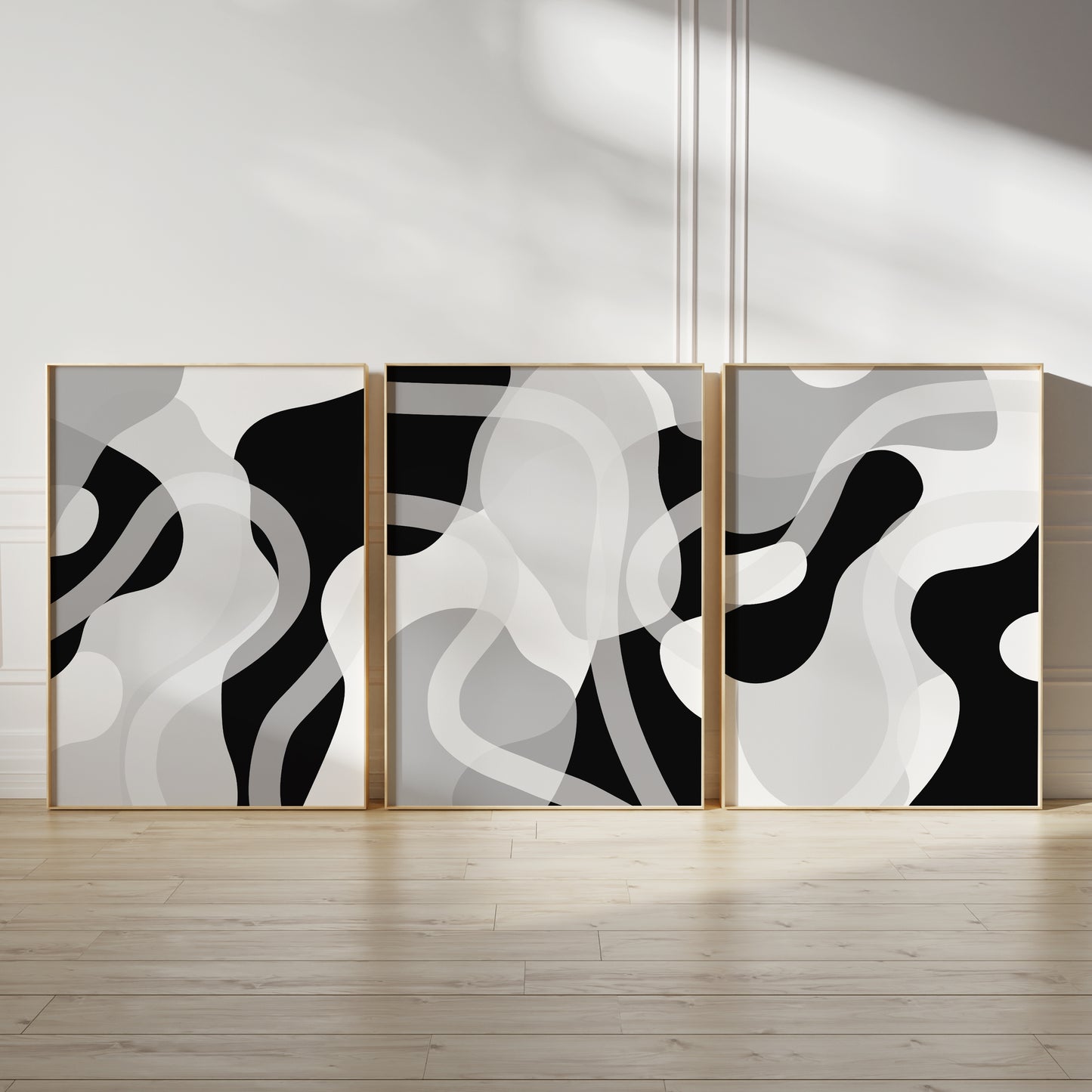 Set of 3 Modern Black & White Abstract Wall Prints
