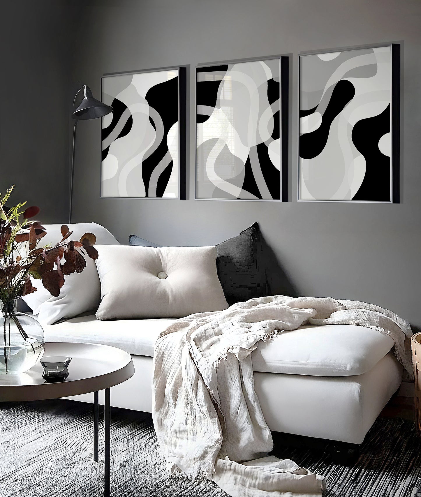 Set of 3 Modern Black & White Abstract Wall Prints
