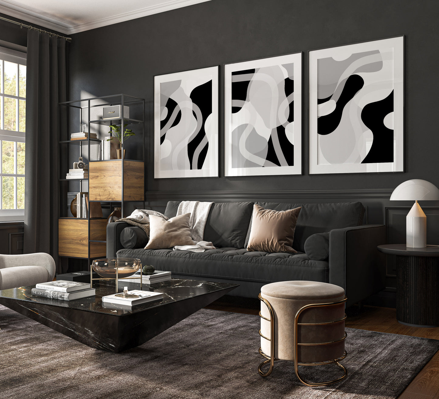Set of 3 Modern Black & White Abstract Wall Prints