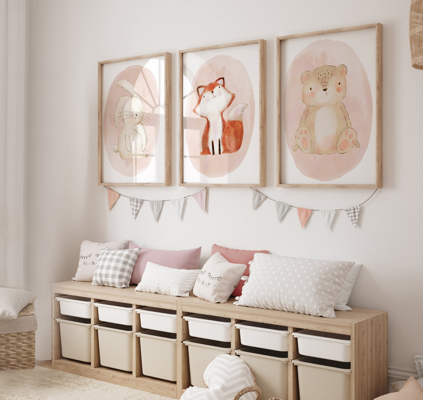 Set of 3 Girls Pink Woodland Nursery Prints