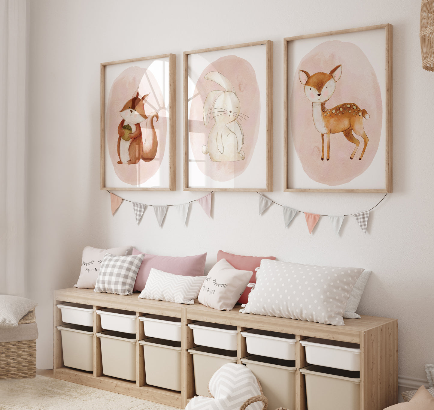 Set of 3 Girls Pink Woodland Nursery Prints