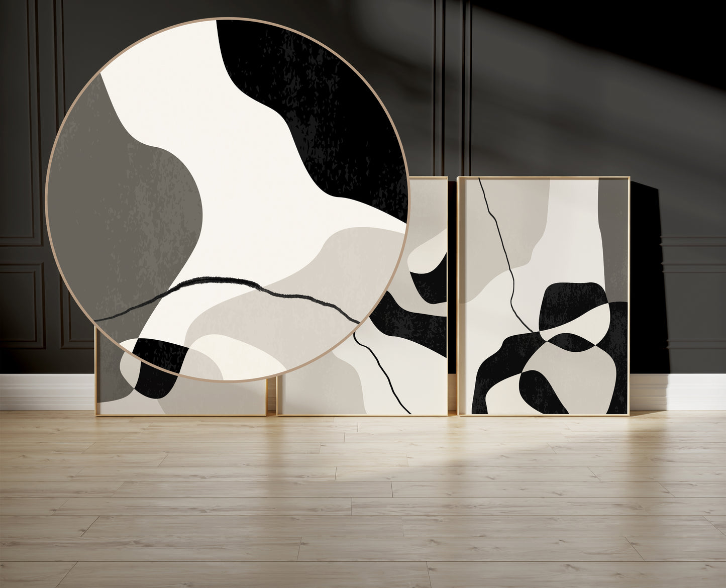 Set of 3 Taupe Abstract Wall Art Prints