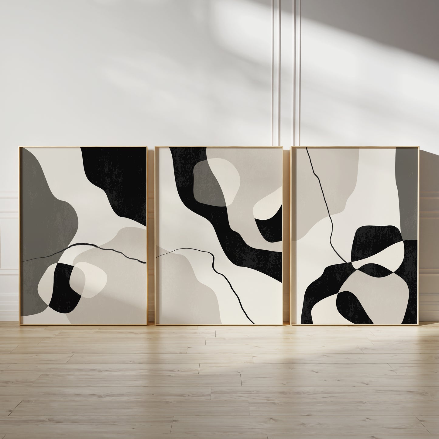 Set of 3 Taupe Abstract Wall Art Prints