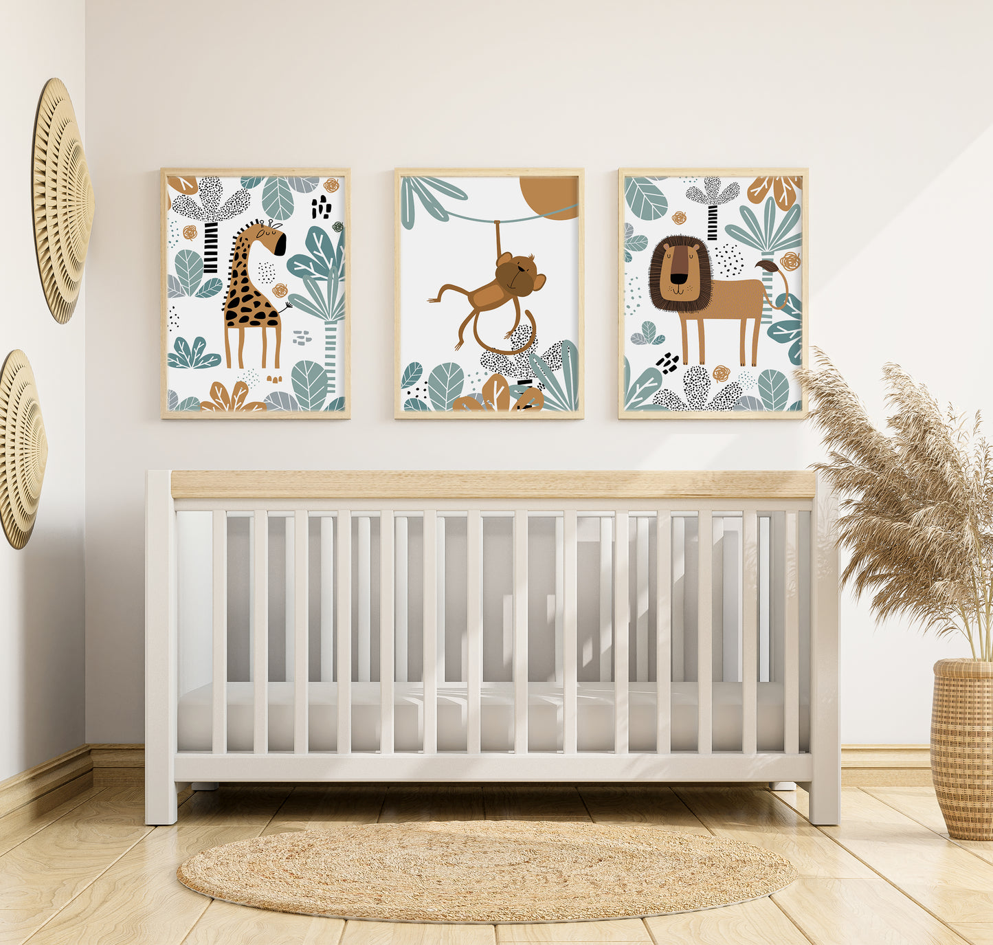 Set of 3 Duck Egg Blue Safari Nursery Wall Prints