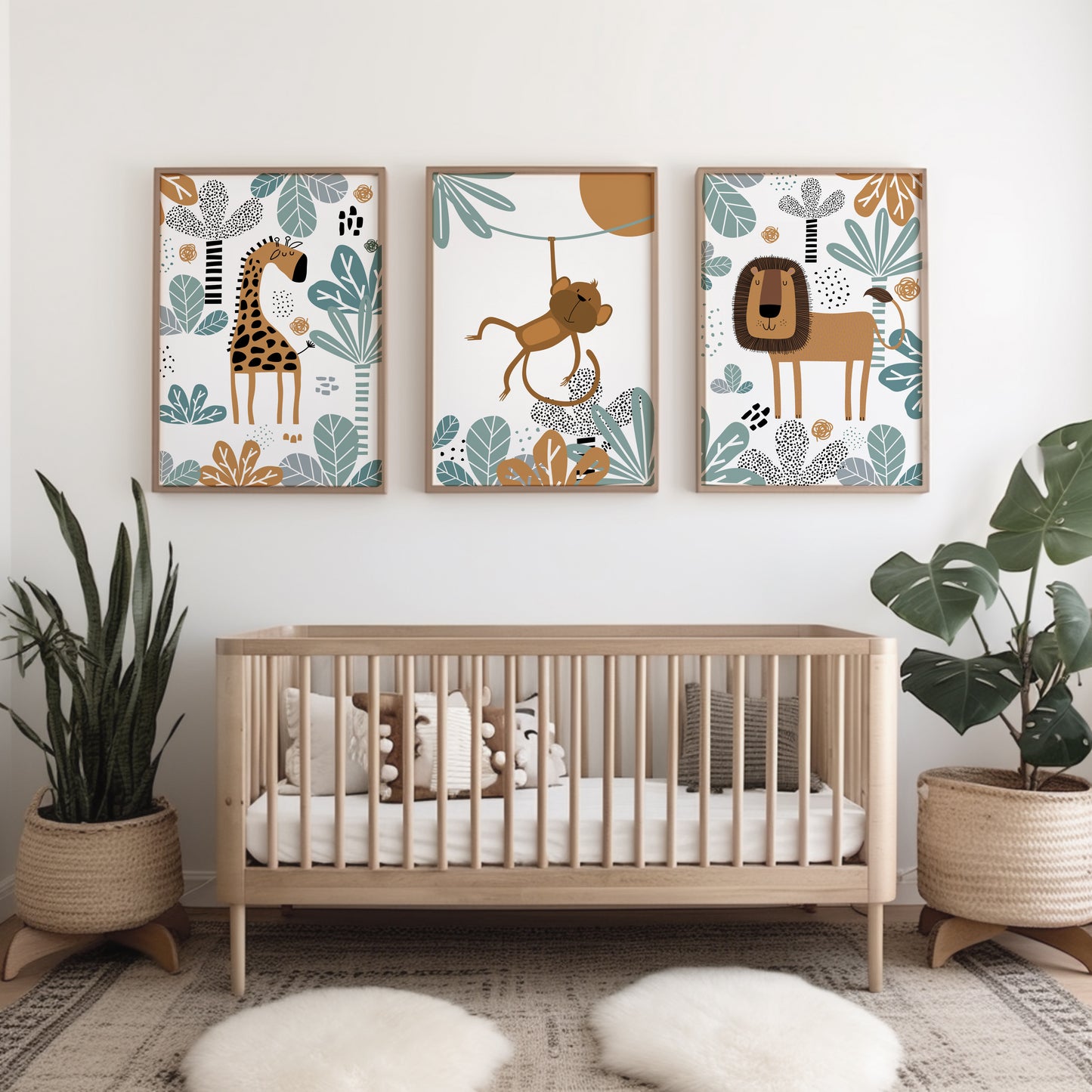 Set of 3 Duck Egg Blue Safari Nursery Wall Prints