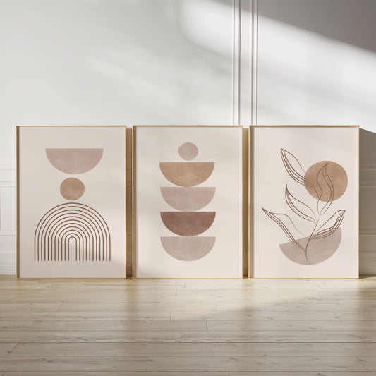 Set of 3 Neutral Boho Wall Art Prints