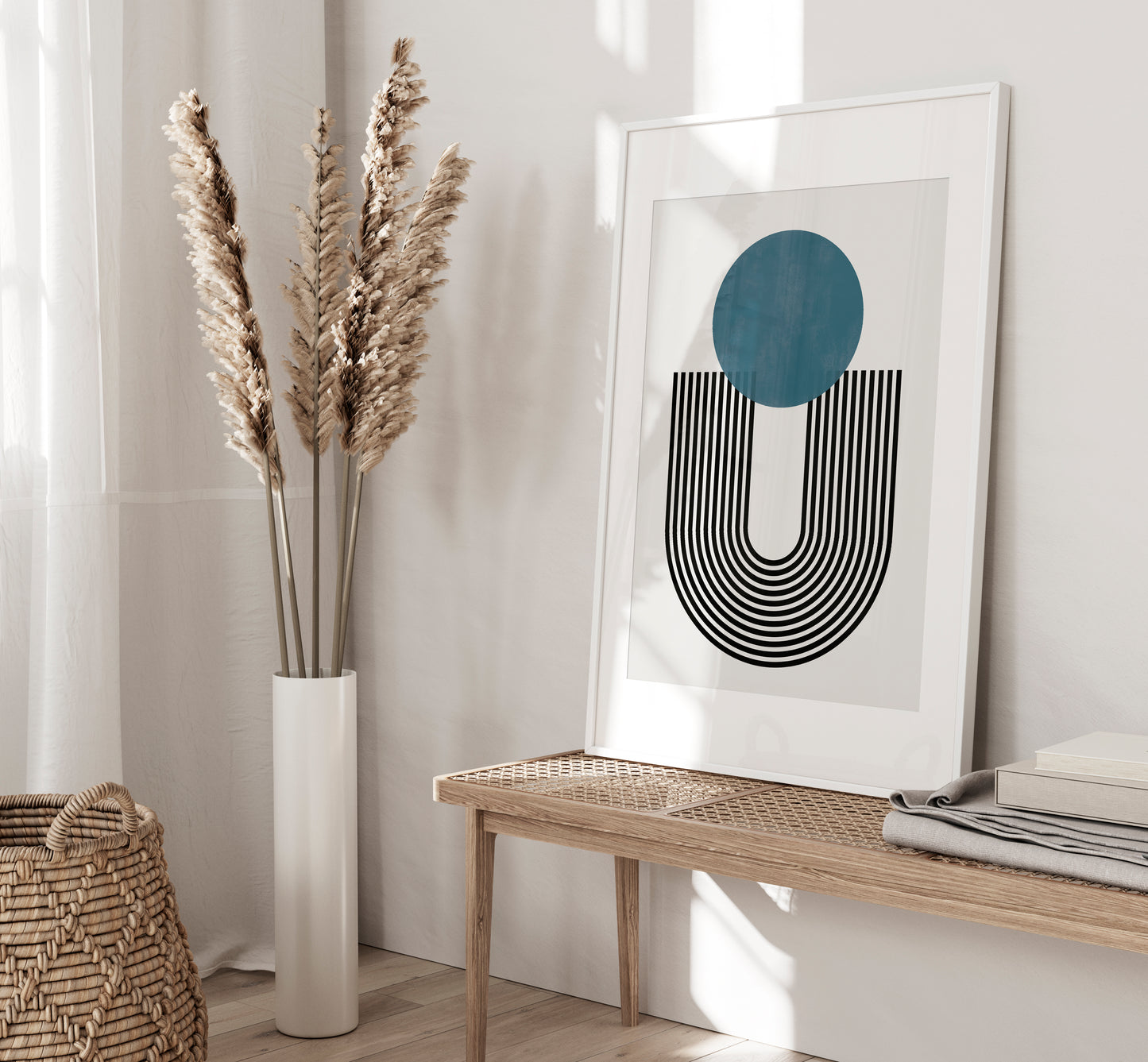 Set of 3 Teal Abstract Modern Mid Century Wall Art Prints