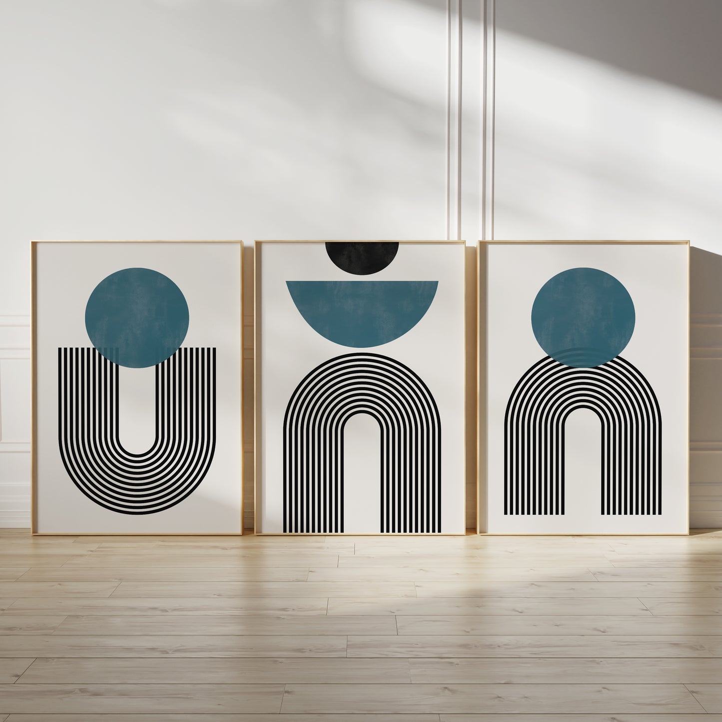 Set of 3 Teal Abstract Modern Mid Century Wall Art Prints