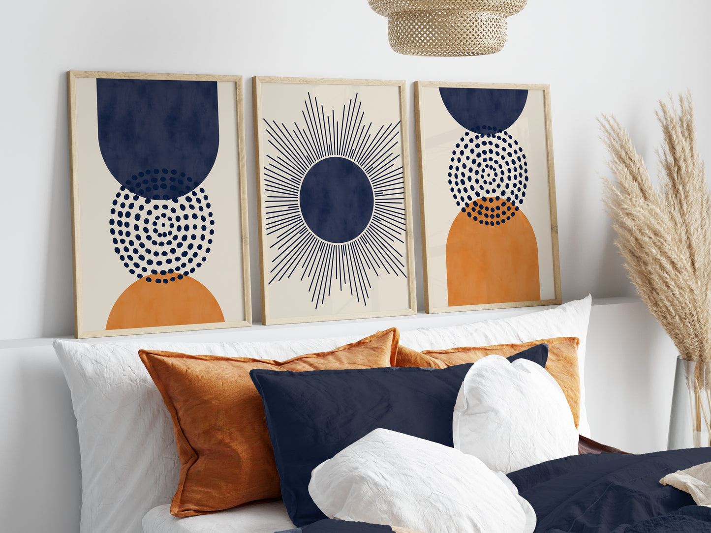 Set of 3 Blue & Orange Boho Wall Prints