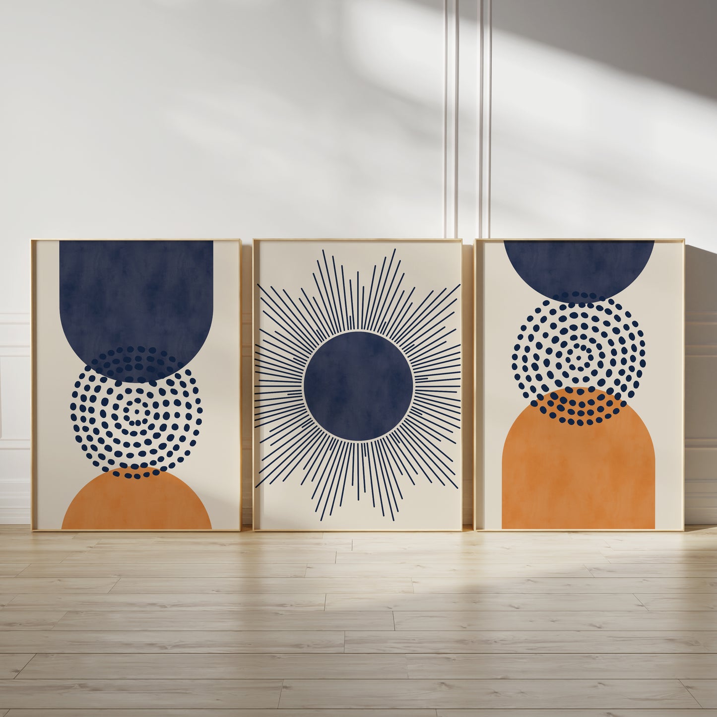 Set of 3 Blue & Orange Boho Wall Prints